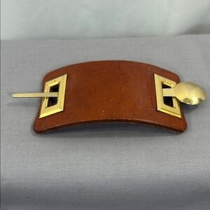 Leather with Gold-Tone Accent Hair Barrette